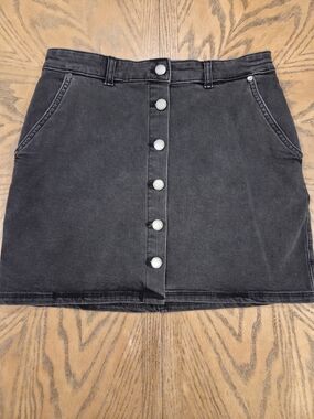 Roxy Denim Mini Skirt Women Small Black Washed Button Front Boho Grunge 90s